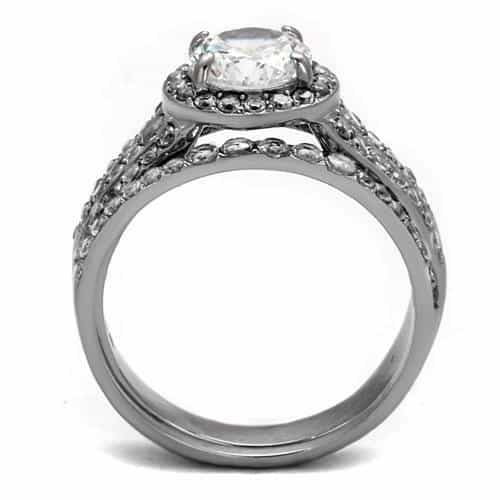 Stainless Steel CZ Round Multi Row Pave Wide Bridal Ring view 7