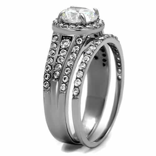 Stainless Steel CZ Round Multi Row Pave Wide Bridal Ring view 8