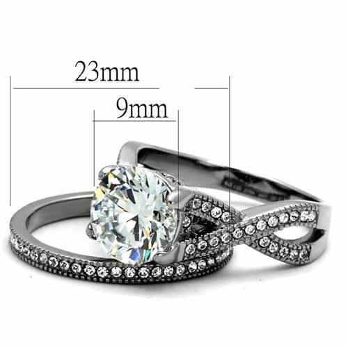 Stainless Steel Dark Gunmetal CZ Round Milgrain Pave Bridal Ring view 6