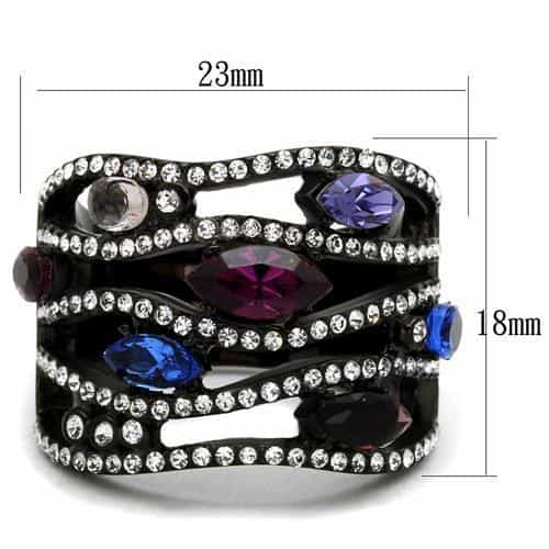 Stainless Steel Black IP Multi Color Marquise CZ Leaf Vine Ring view 6