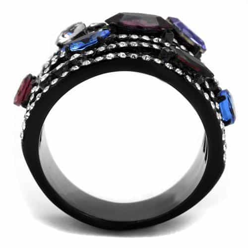 Stainless Steel Black IP Multi Color Marquise CZ Leaf Vine Ring view 7