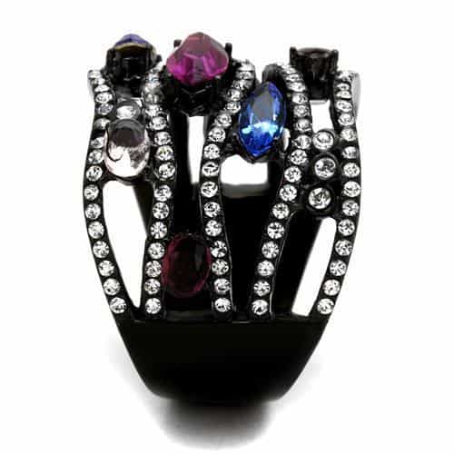 Stainless Steel Black IP Multi Color Marquise CZ Leaf Vine Ring view 8