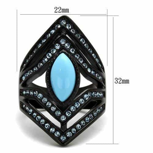 Stainless Steel Black IP Turquoise Cabochon CZ Shield Dome Ring view 6