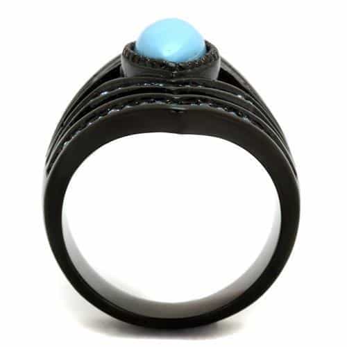 Stainless Steel Black IP Turquoise Cabochon CZ Shield Dome Ring view 7
