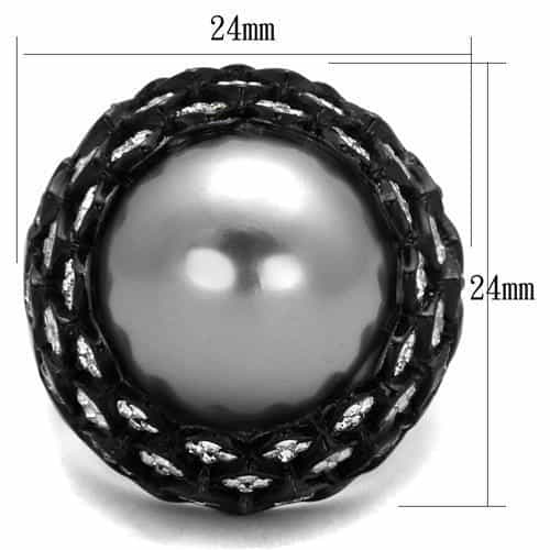 Stainless Steel Black IP Gray Pearl Champagne CZ Crown Dome Ring view 6