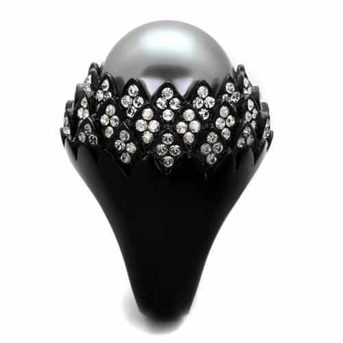 Stainless Steel Black IP Gray Pearl Champagne CZ Crown Dome Ring view 8