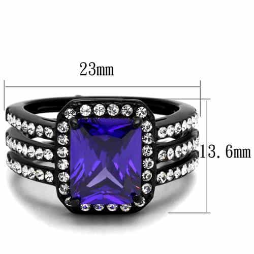 Stainless Steel Black IP Tanzanite Purple Emerald Cut CZ Ring view 6