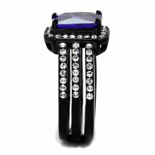 Stainless Steel Black IP Tanzanite Purple Emerald Cut CZ Ring view 8