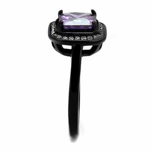 Stainless Steel Black IP Amethyst Purple Princess CZ Halo Ring view 4