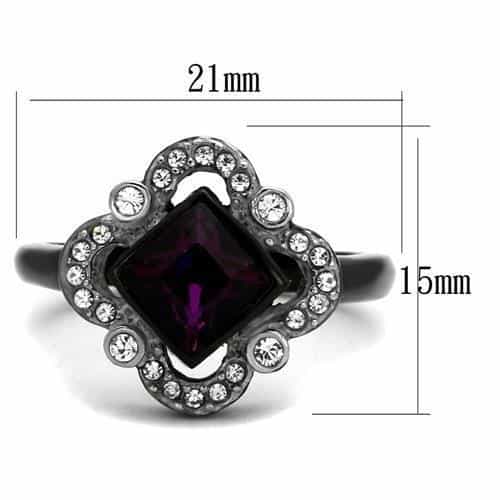 Stainless Steel Black IP Amethyst Purple Princess CZ Bezel Ring view 2