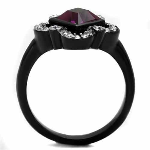 Stainless Steel Black IP Amethyst Purple Princess CZ Bezel Ring view 7