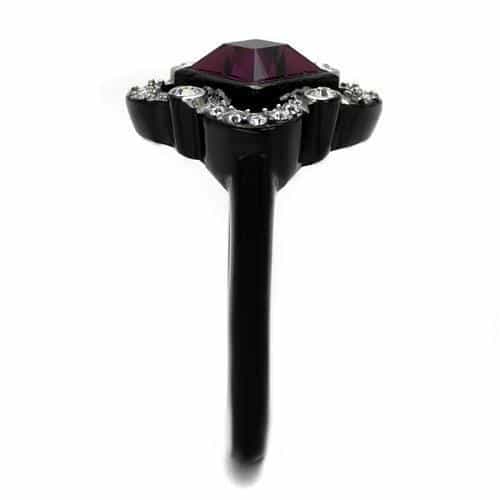 Stainless Steel Black IP Amethyst Purple Princess CZ Bezel Ring view 8