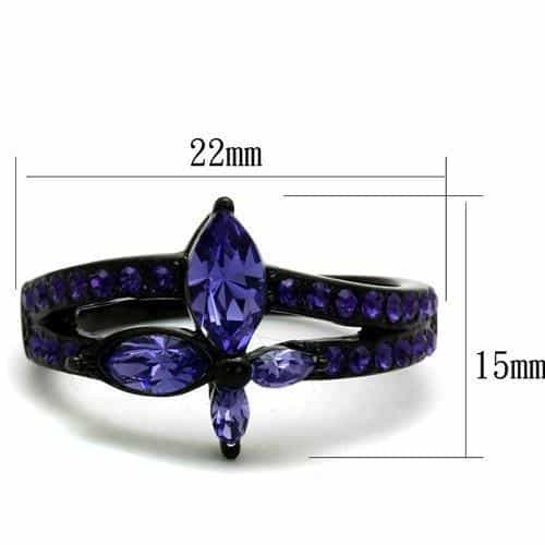 Stainless Steel Black IP Tanzanite Purple CZ Butterfly Ring view 6