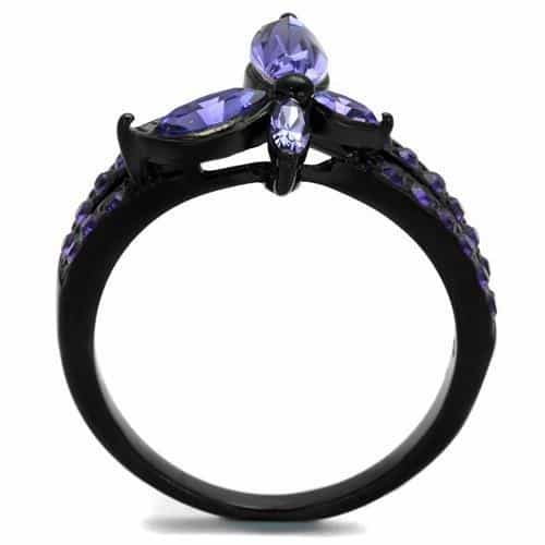 Stainless Steel Black IP Tanzanite Purple CZ Butterfly Ring view 7