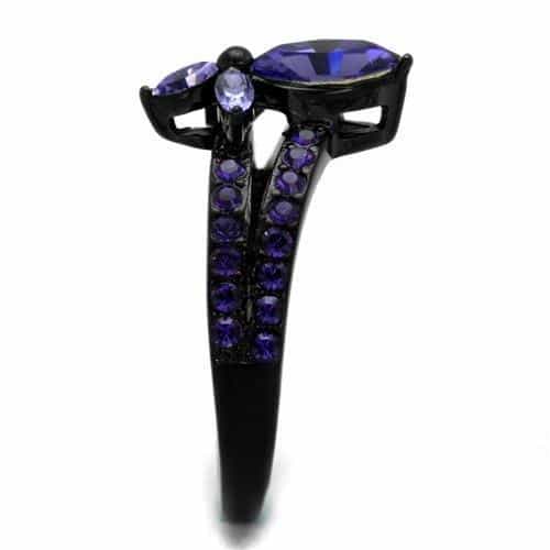 Stainless Steel Black IP Tanzanite Purple CZ Butterfly Ring view 8