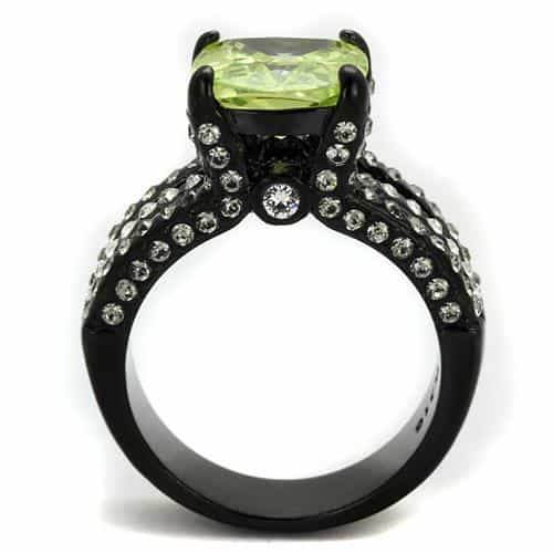 Stainless Steel Black IP Peridot Green Cushion CZ Pave Ring view 3