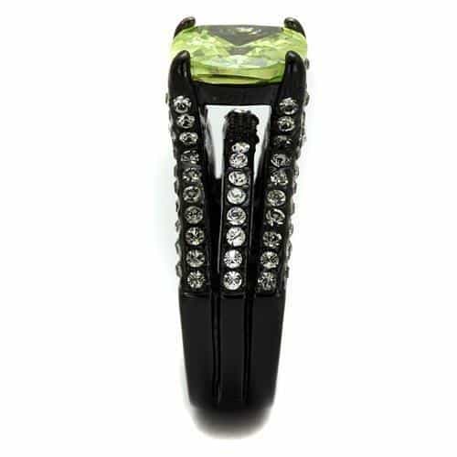 Stainless Steel Black IP Peridot Green Cushion CZ Pave Ring view 4