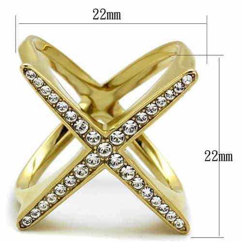 Stainless Steel Gold IP CZ X Criss Cross Open Ring view 6