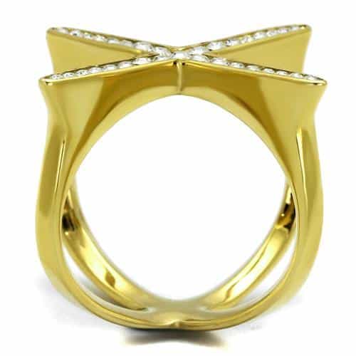 Stainless Steel Gold IP CZ X Criss Cross Open Ring view 7