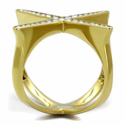 Stainless Steel Gold IP CZ X Criss Cross Open Ring view 8