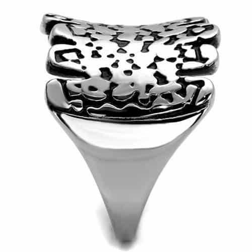 Stainless Steel Polished Hammered Texture Cutout Wide Cuff Ring view 8