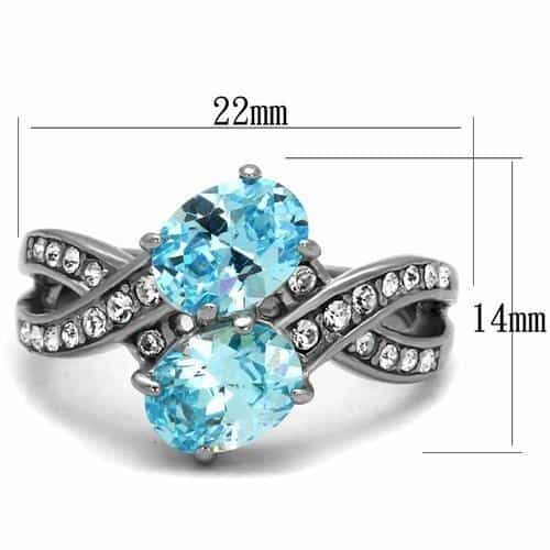 Stainless Steel Aquamarine Blue Oval CZ Halo Split Shank Ring view 6