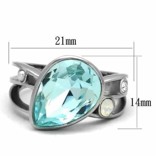 Stainless Steel Aquamarine Blue Pear CZ Side Accent Opal Ring view 6