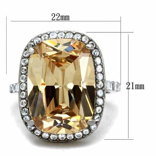 Stainless Steel Champagne Topaz Cushion CZ Halo Cocktail Ring view 6