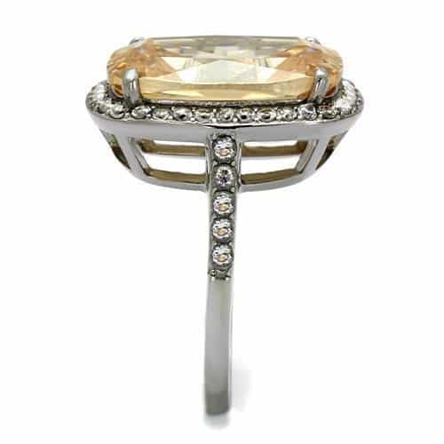 Stainless Steel Champagne Topaz Cushion CZ Halo Cocktail Ring view 8