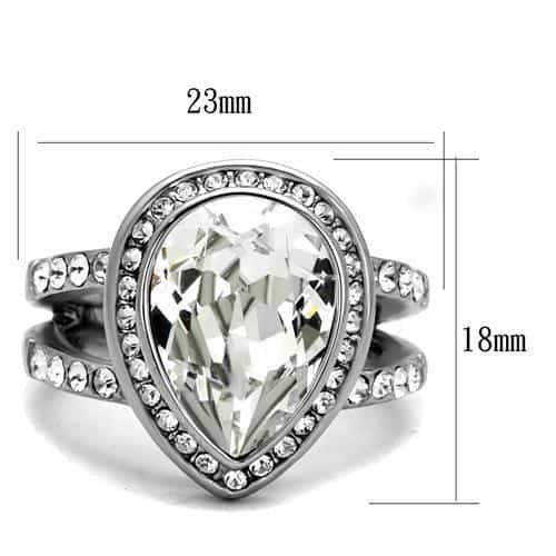 Stainless Steel Clear CZ Oval Halo Pave Split Shank Ring view 6
