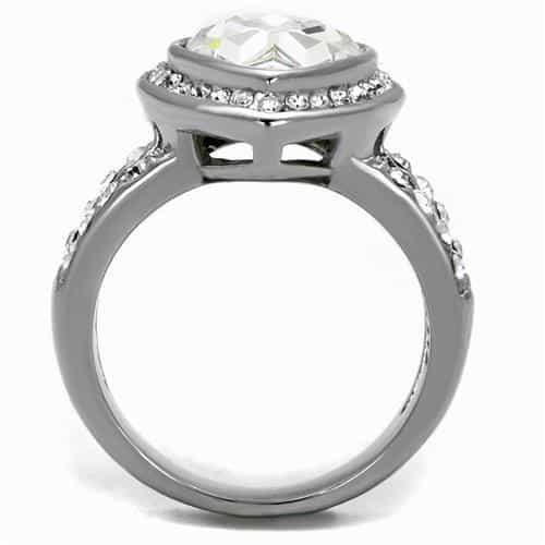 Stainless Steel Clear CZ Oval Halo Pave Split Shank Ring view 7