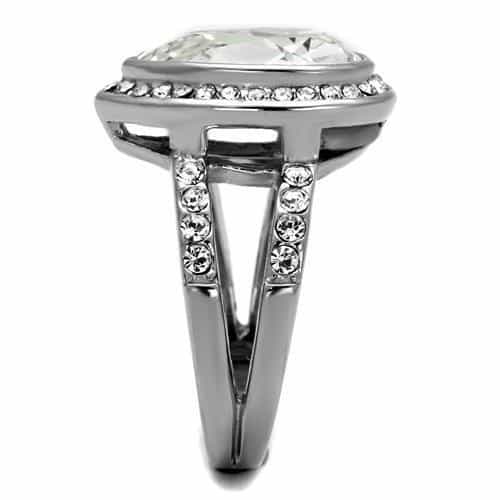 Stainless Steel Clear CZ Oval Halo Pave Split Shank Ring view 8