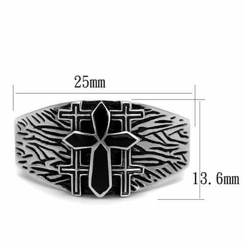 Stainless Steel Antiqued Triple Cross Textured Dome Signet Ring view 6