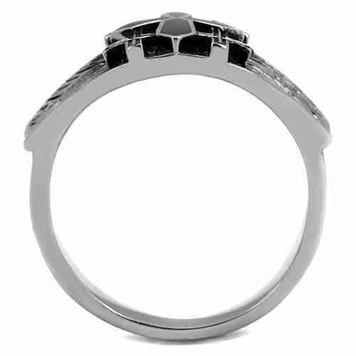 Stainless Steel Antiqued Triple Cross Textured Dome Signet Ring view 7