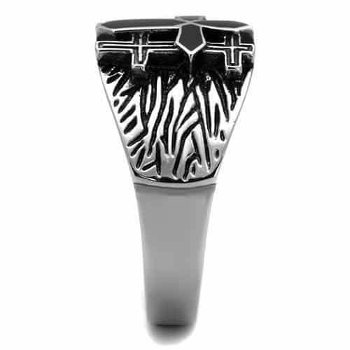 Stainless Steel Antiqued Triple Cross Textured Dome Signet Ring view 4