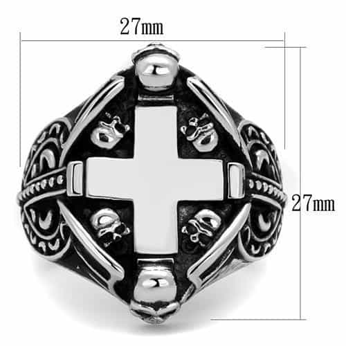 Stainless Steel Skull Cross Shield Gothic Signet Ring view 6