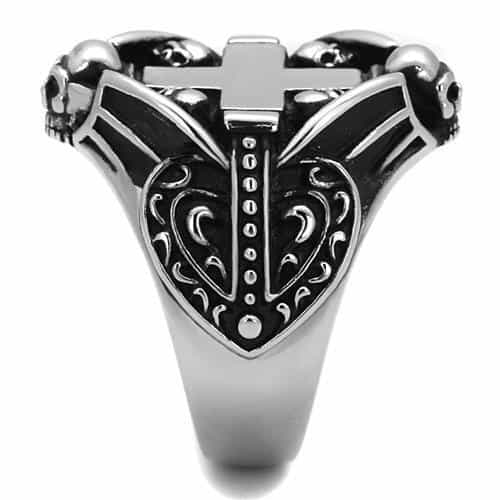 Stainless Steel Skull Cross Shield Gothic Signet Ring view 8