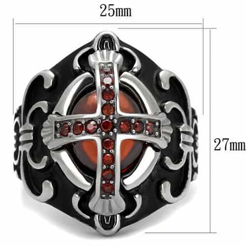 Stainless Steel Gothic Anchor Cross Red CZ Fleur De Lis Ring view 6