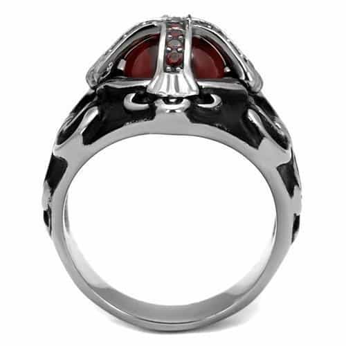Stainless Steel Gothic Anchor Cross Red CZ Fleur De Lis Ring view 3