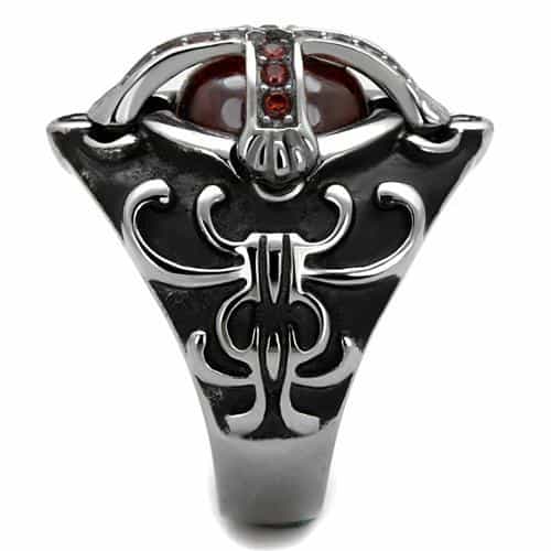 Stainless Steel Gothic Anchor Cross Red CZ Fleur De Lis Ring view 8