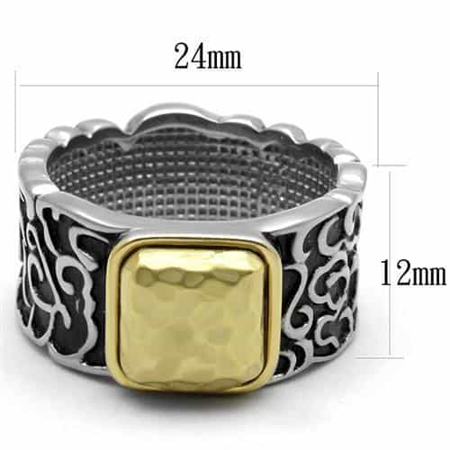 Stainless Steel Two Tone Gold Silver Hammered Square Celtic Ring view 6