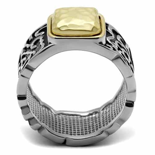Stainless Steel Two Tone Gold Silver Hammered Square Celtic Ring view 7