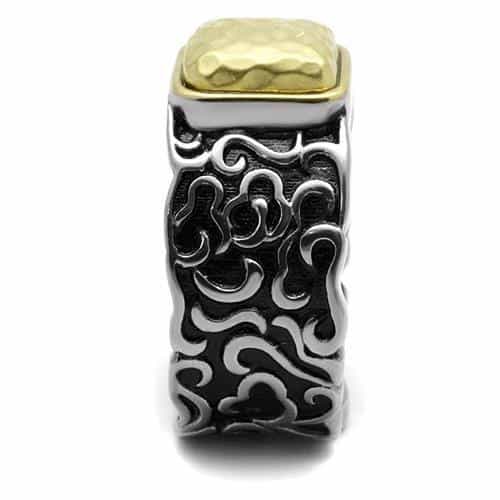 Stainless Steel Two Tone Gold Silver Hammered Square Celtic Ring view 8