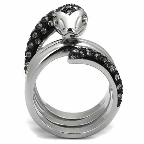 Stainless Steel Black CZ Skull Fox Bypass Wrap Ring view 7