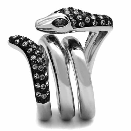 Stainless Steel Black CZ Skull Fox Bypass Wrap Ring view 8