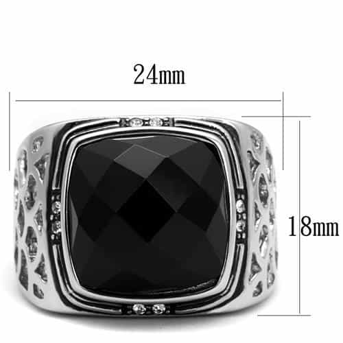 Stainless Steel Black Onyx Cushion CZ Side Accent Mens Ring view 6
