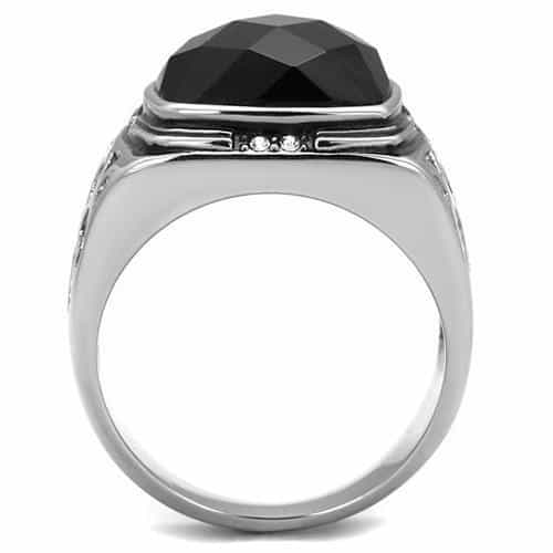 Stainless Steel Black Onyx Cushion CZ Side Accent Mens Ring view 7