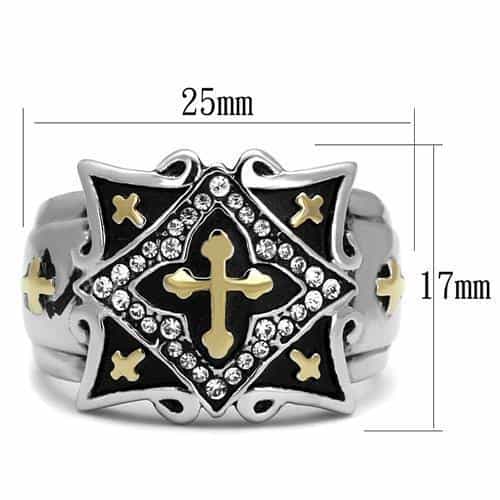 Stainless Steel Two Tone Gold Cross Star Shield CZ Gothic Ring view 6