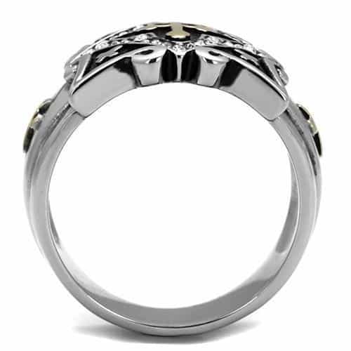 Stainless Steel Two Tone Gold Cross Star Shield CZ Gothic Ring view 3