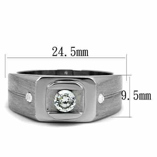 Stainless Steel CZ Square Bezel Side Accent Mens Ring view 6